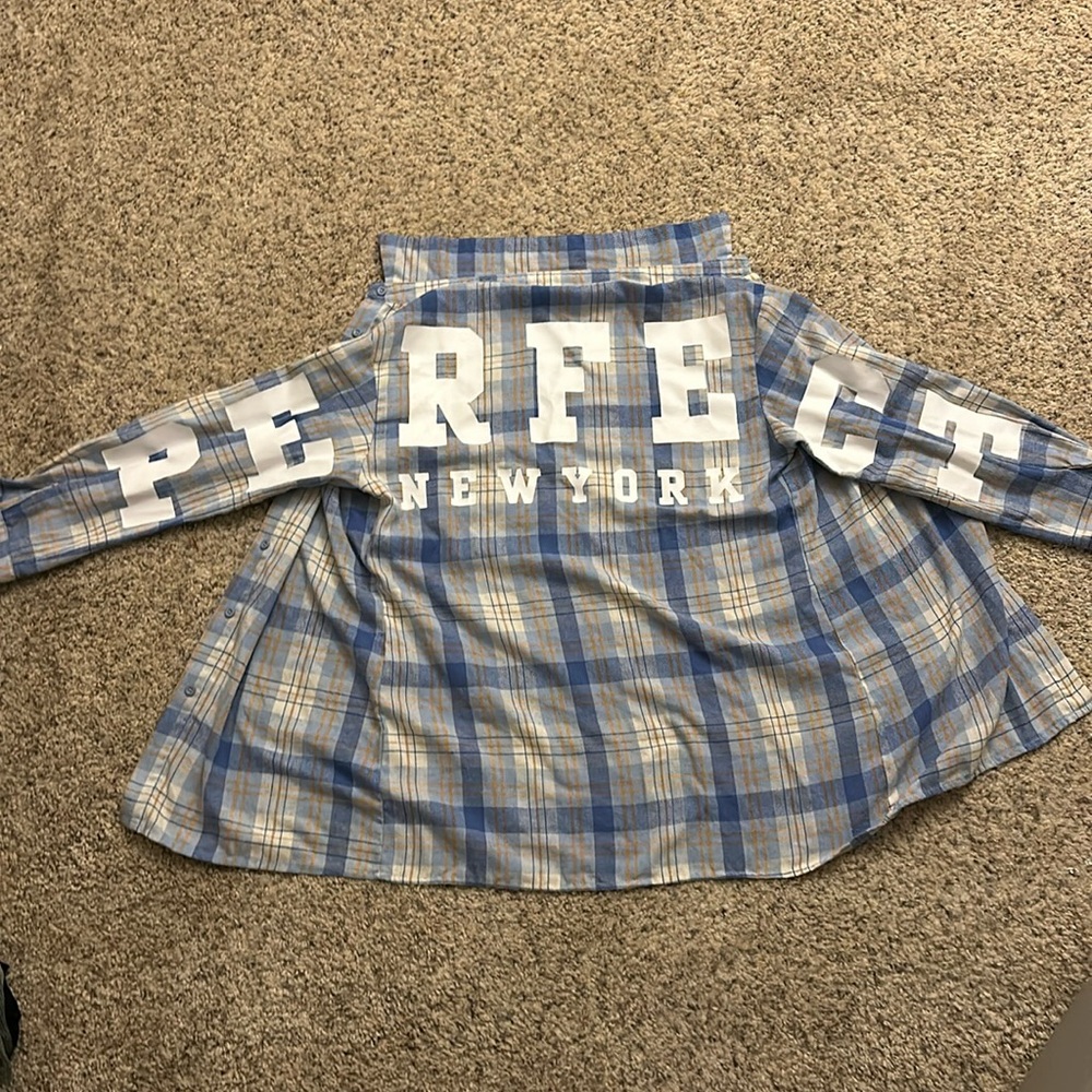 Multi color mostly light blue flannel